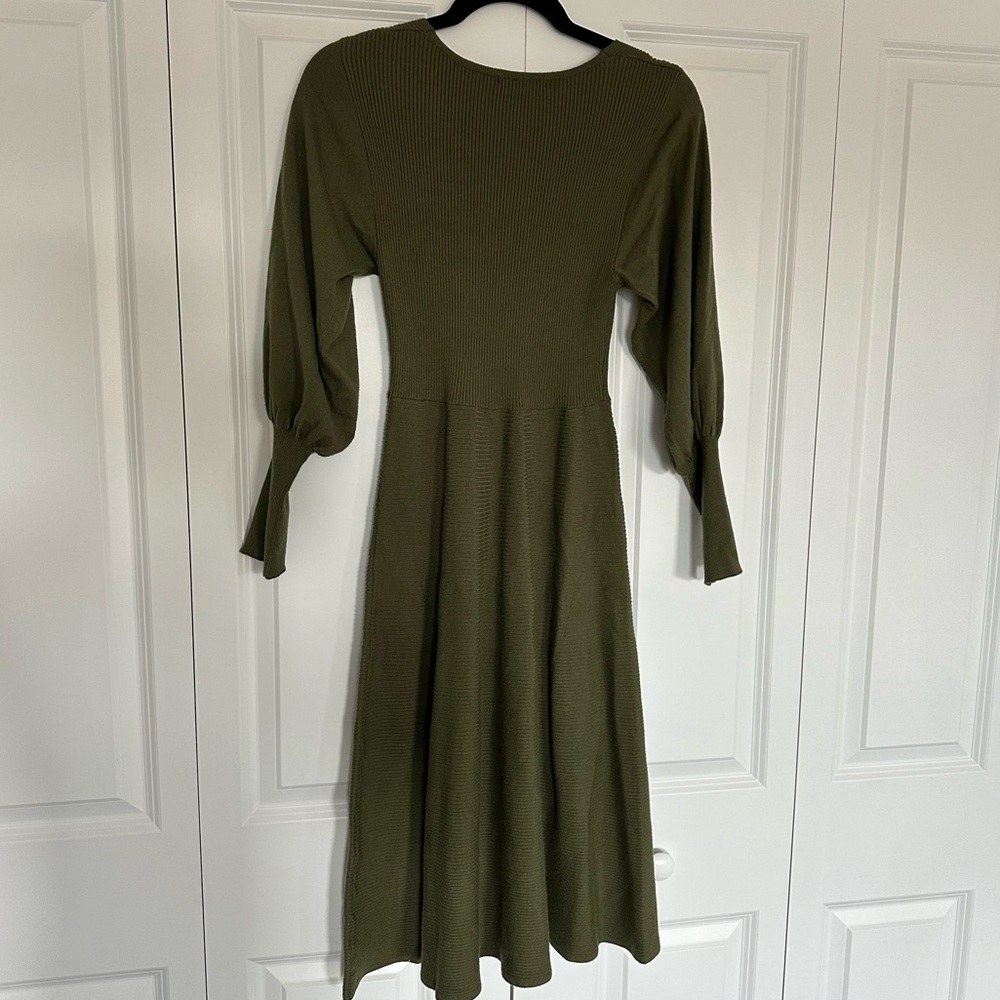 Rachel Zoe Long Sleeve Knit Olive Green Dress - Picture 6 of 7
